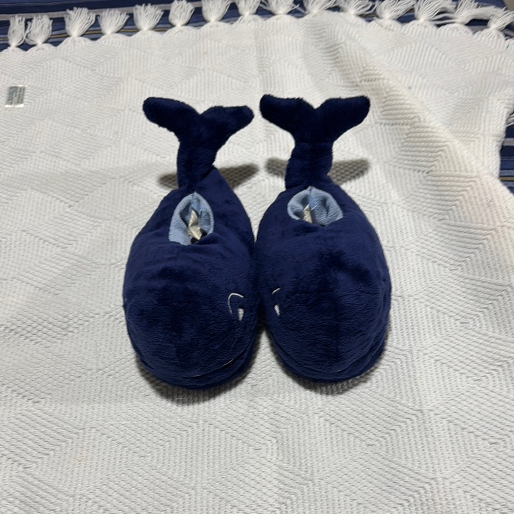 Vineyard Vines Blue Cozy Whale Slippers